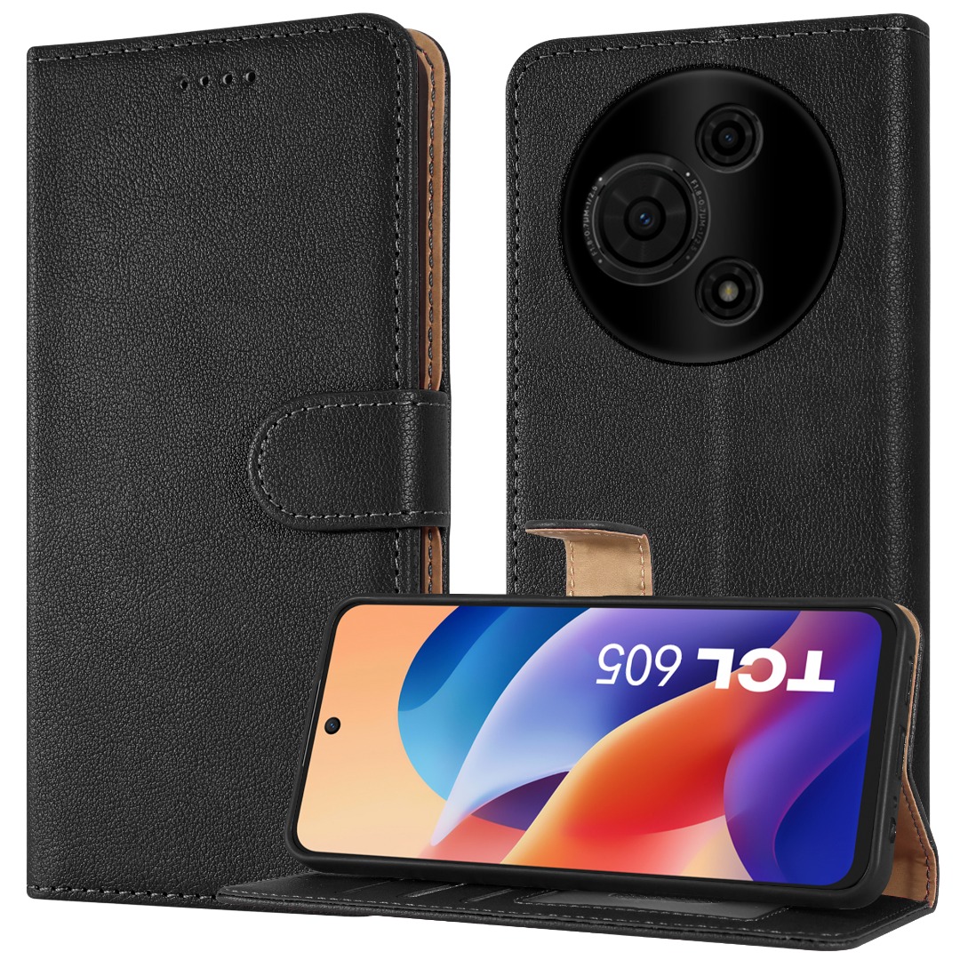 Case For TCL 605, Leather Wallet Flip Stand RFID Blocking Shockproof Phone Cover - Picture 13 of 19