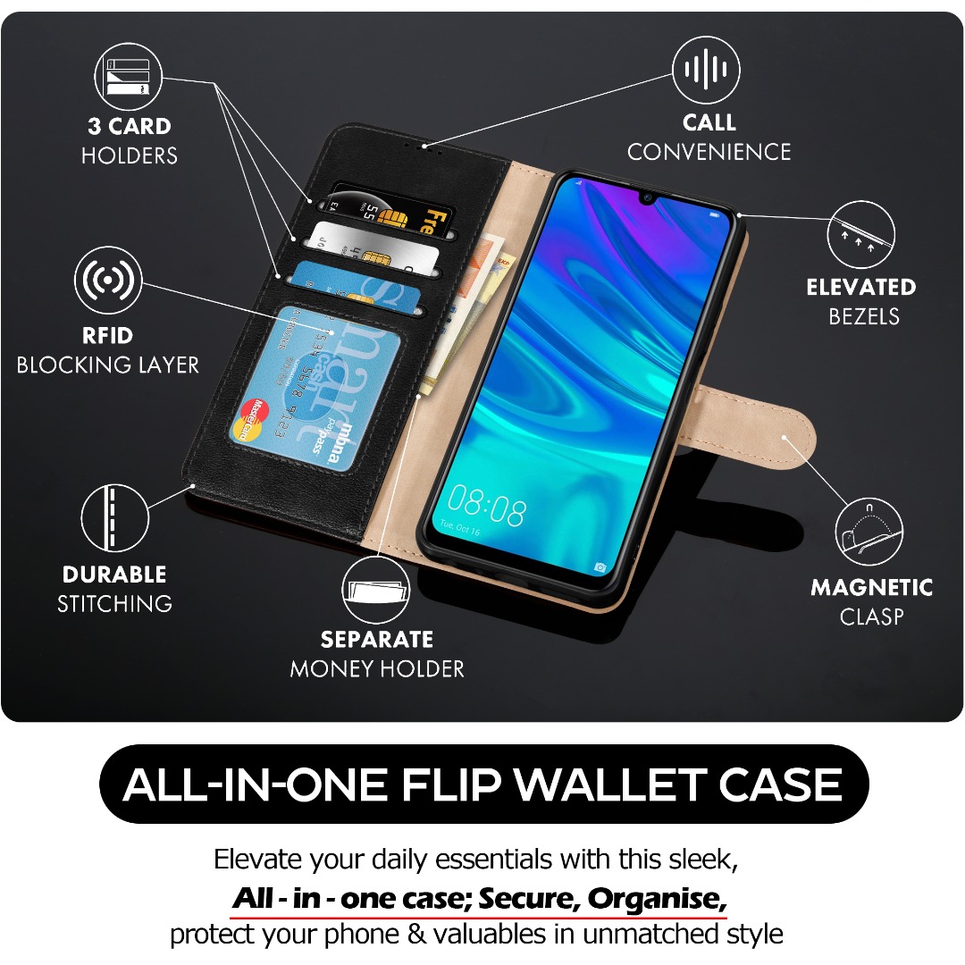 Custodia Portafoglio Custodia Flip Huawei P Smart Z - Cover Protettiva In PU Nero Con Scomparto