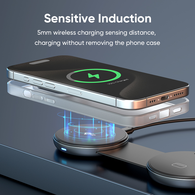 Caricatore Wireless 3 In 1 Pieghevole Magnetico – Stazione Di Ricarica Veloce Per Telefono, Orologio E Auricolari