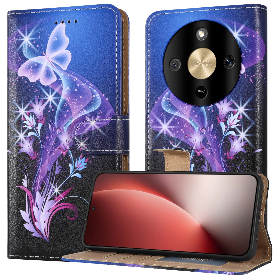 Cover Per Honor Magic 6 Pro,Custodia Pelle Magnetica Chiusa Portafoglio,Libro Flip Slot Schede Wallet Cover Per Honor Magic 6 Pro,Antiurto TPU Bumper Libretto Supporto Case cinturino da polso Nero