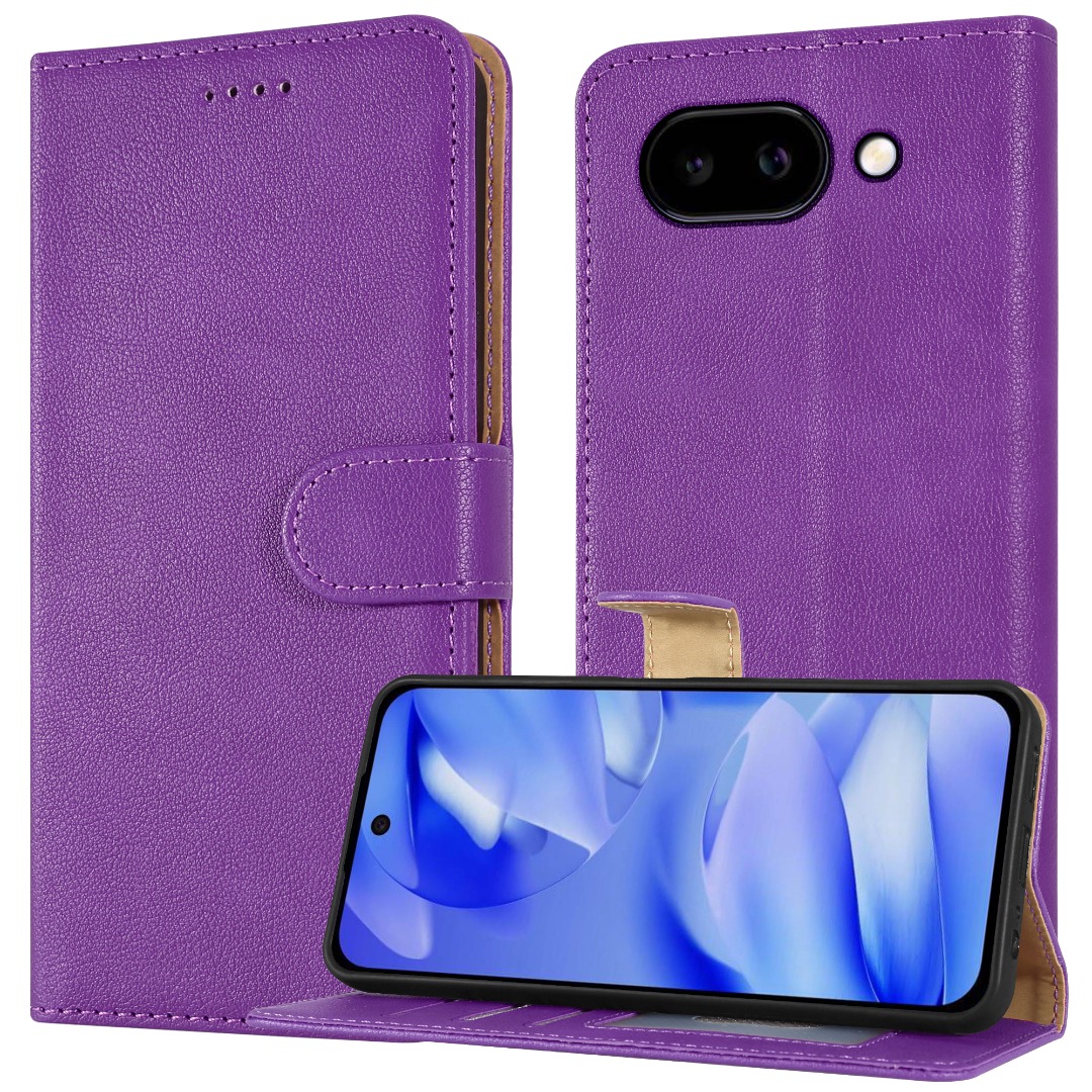 Lucyliy Compatible Con Google Pixel 7A Funda Flip PU Cuero Señoras Sección Diseño Multifuncional Contiene Ranuras Para Tarjetas Púrpura