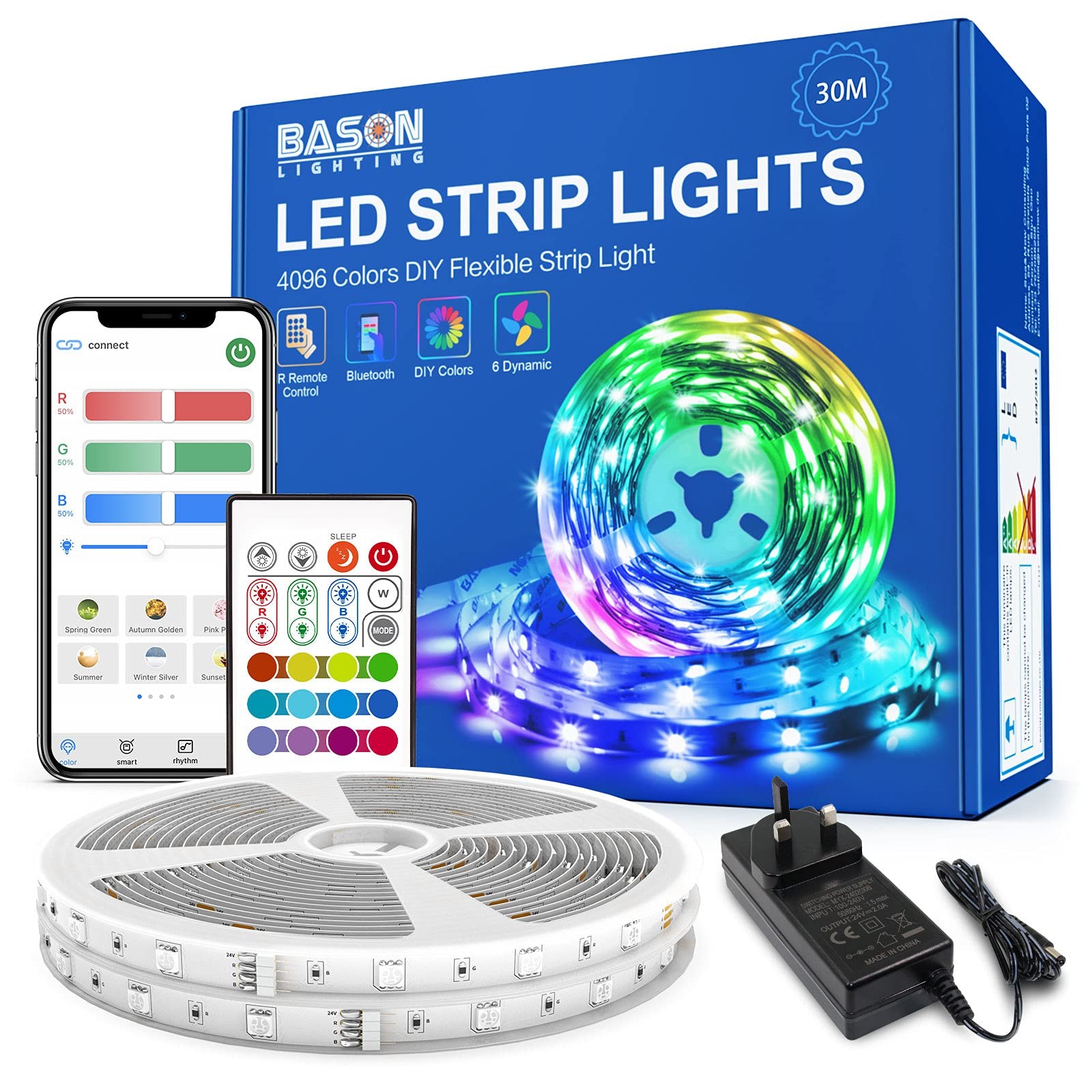 30m LED STRIP WITH REMOTE BLUETOOTH RGB MUSIC SYNC DECORATION LIGHT STRIP 2X15M