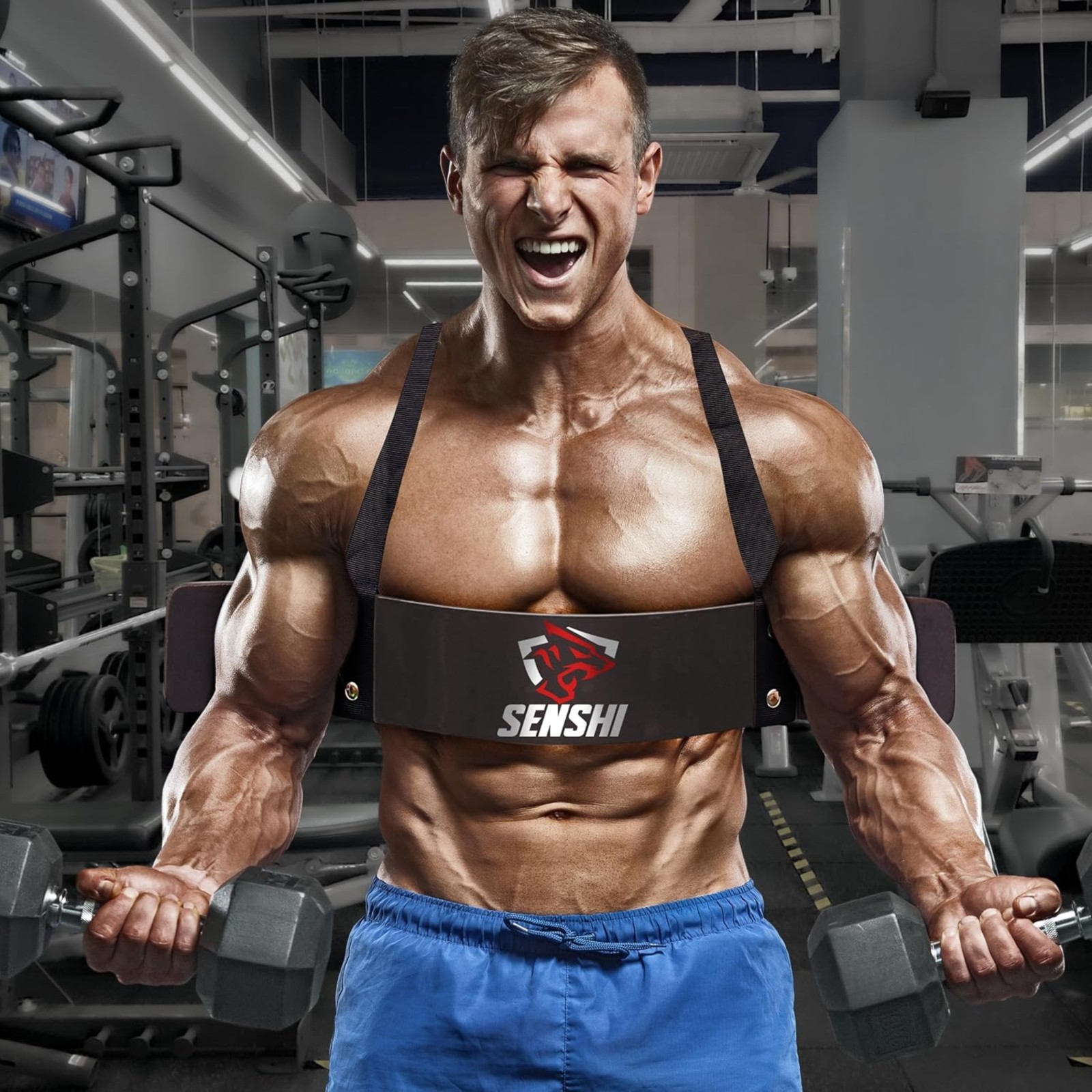 Arm Blaster Bicep Isolator Bar Strap Support Preacher Curls Body Building Gym