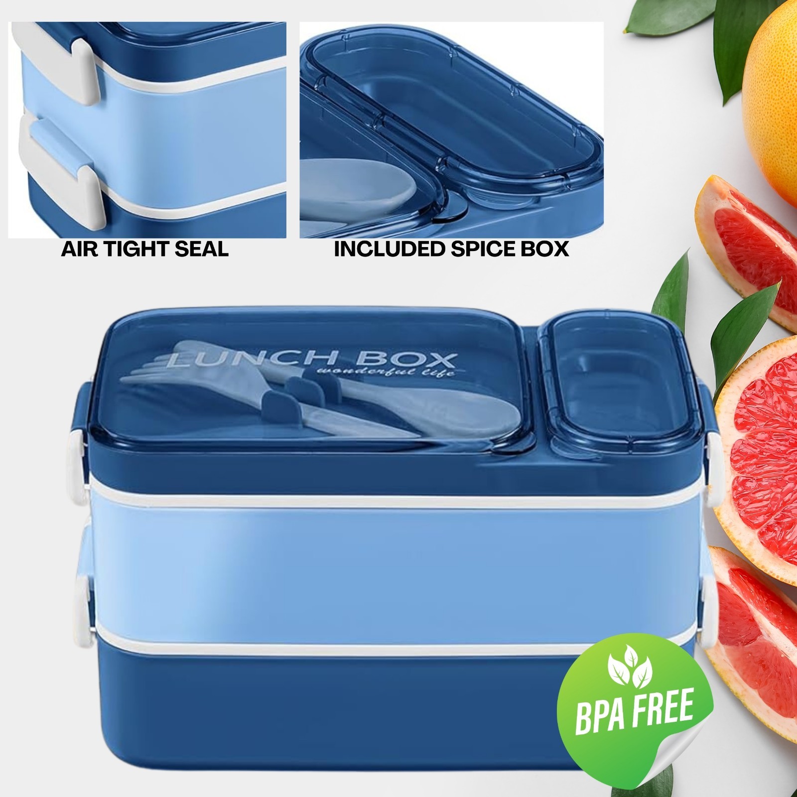 Bento Box Layered Lunch Box Adults 3 Layer 900ml - 1600ml Spoon Fork Womens Mens