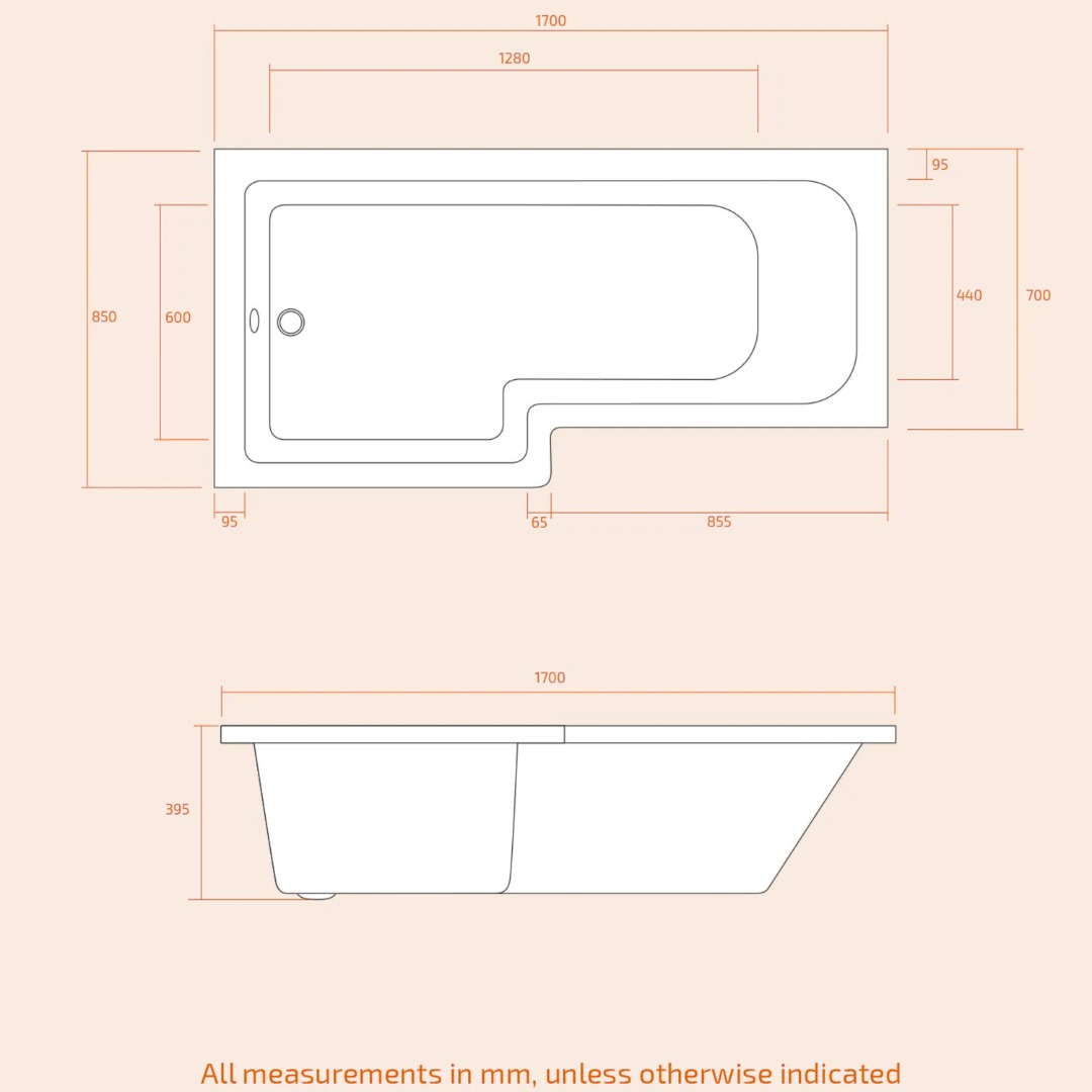 1700mm Left or Right Hand L Shaped Shower Bath Tub Shower Screen Panel INCLUDED