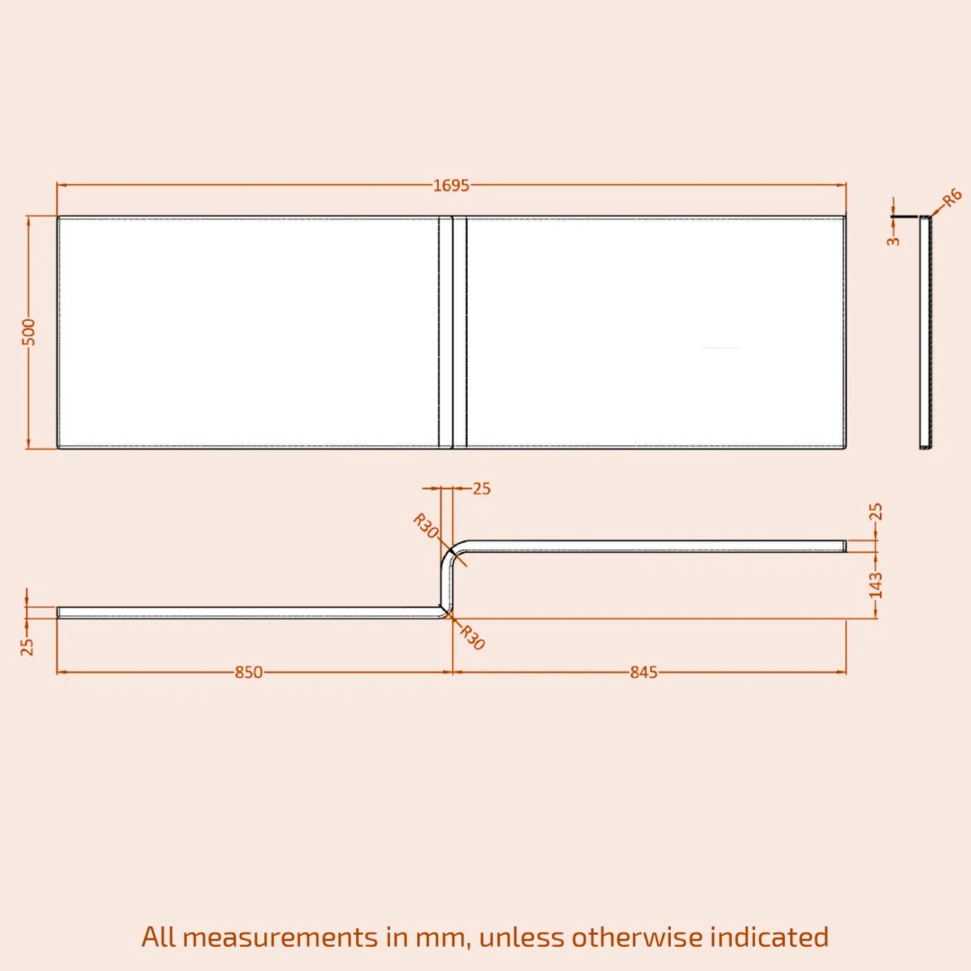 1700mm Left or Right Hand L Shaped Shower Bath Tub Shower Screen Panel INCLUDED