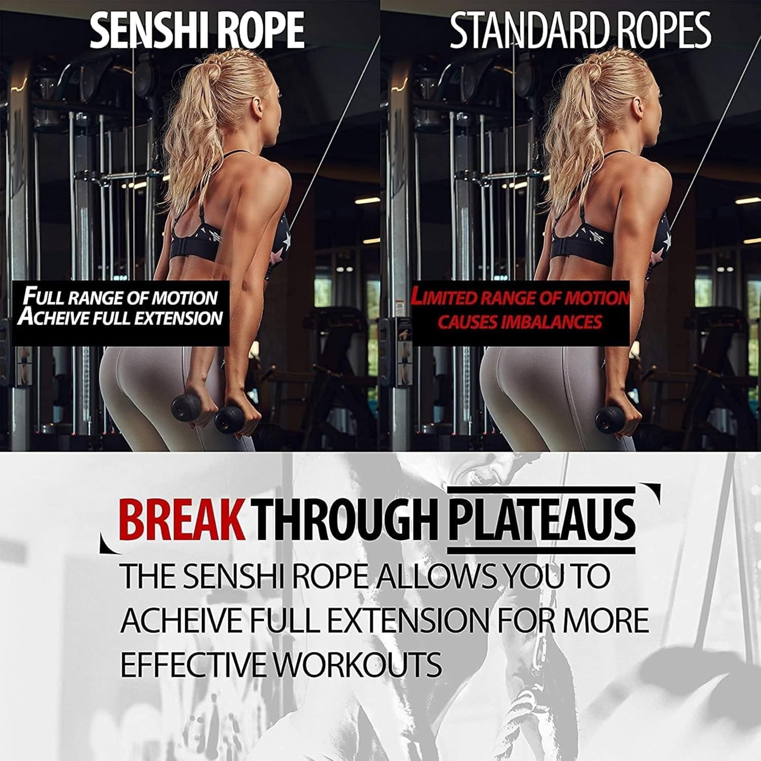 LONG Tricep Rope Cable Machine Attachment Gym Accessory Training Pulldown Triceps