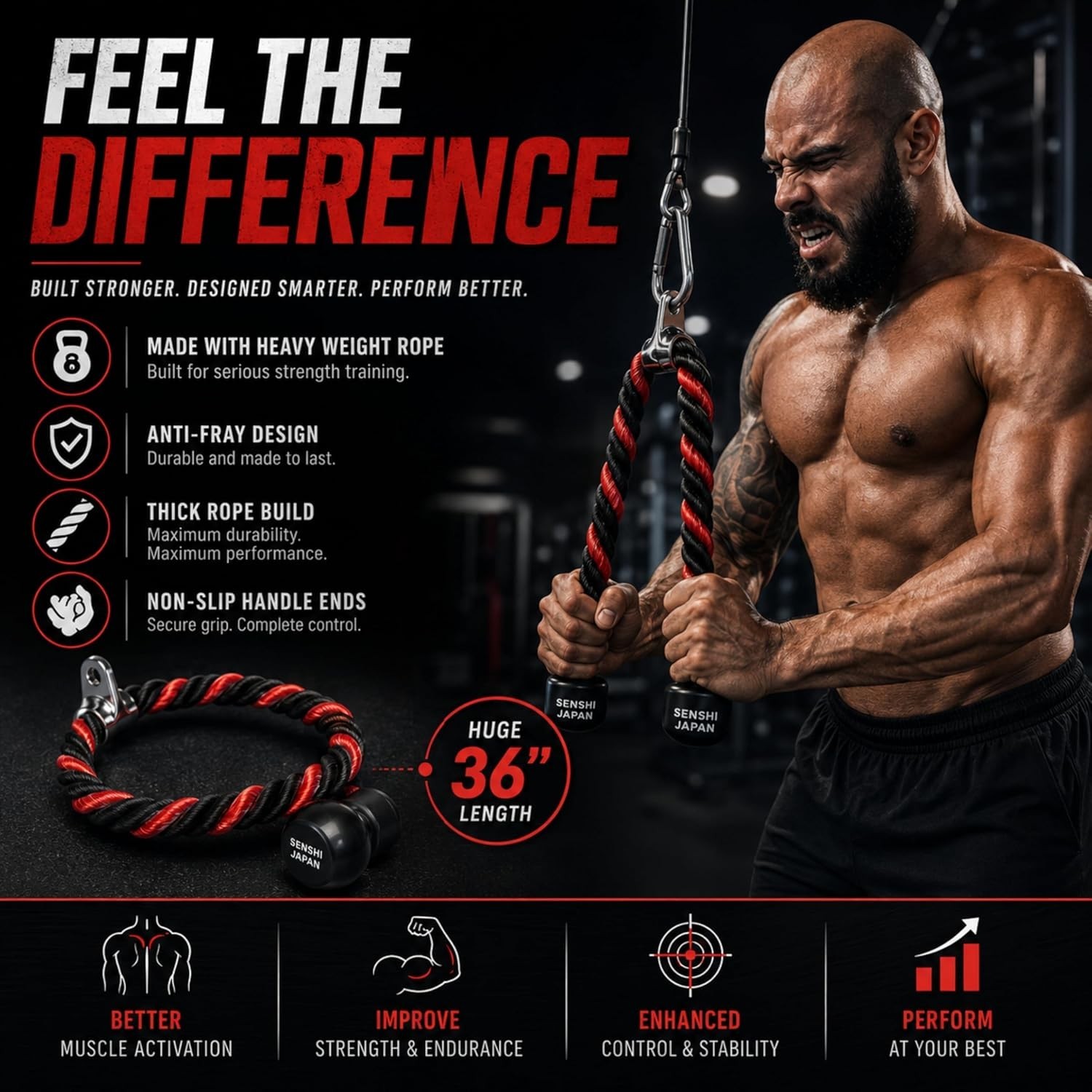 LONG Tricep Rope Cable Machine Attachment Gym Accessory Training Pulldown Triceps