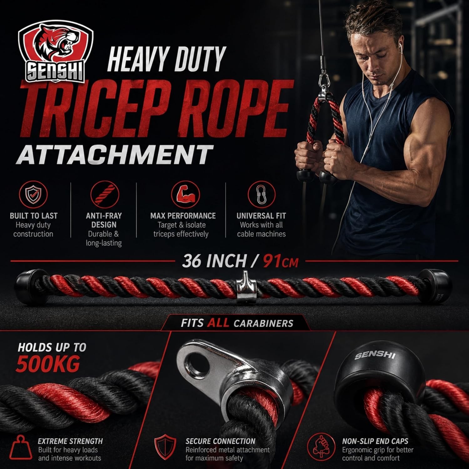 LONG Tricep Rope Cable Machine Attachment Gym Accessory Training Pulldown Triceps