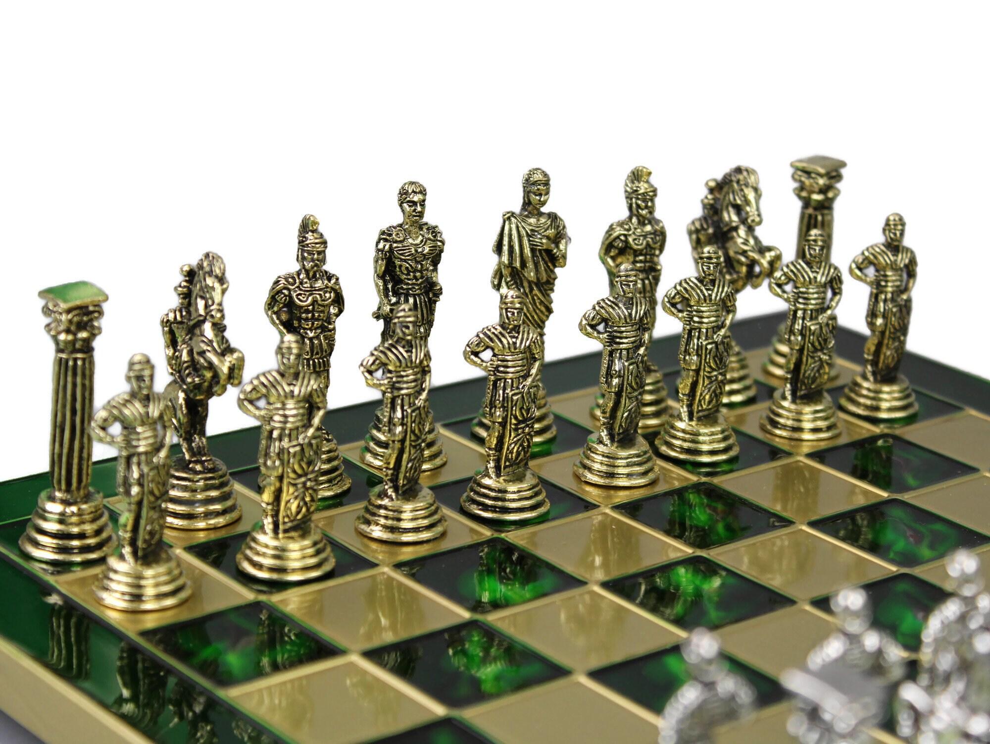 Metal Chess Set Emerald Green With Chess Pieces 13'' 301G - Picture 8 of 11