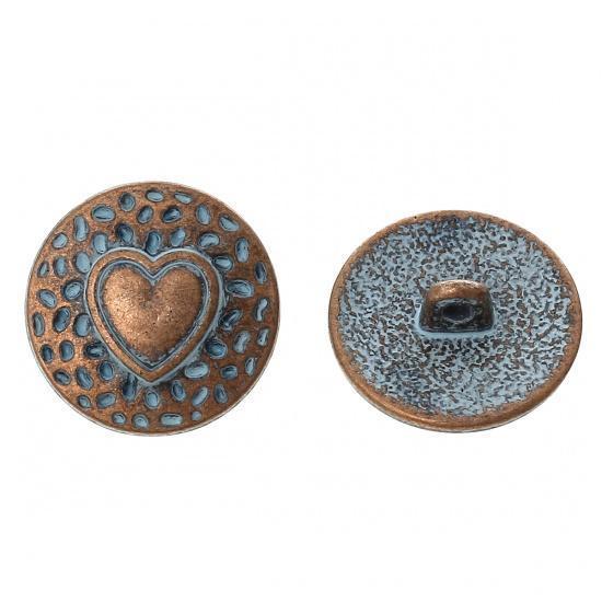 Metal shank sewing buttons - round antique copper patina - Heart Design - 18mm - - Picture 21 of 28