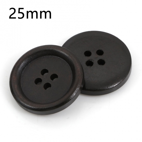Dark Brown Wooden Buttons - 25mm - 1 inch - 4 hole - wood button (954) - Picture 3 of 16