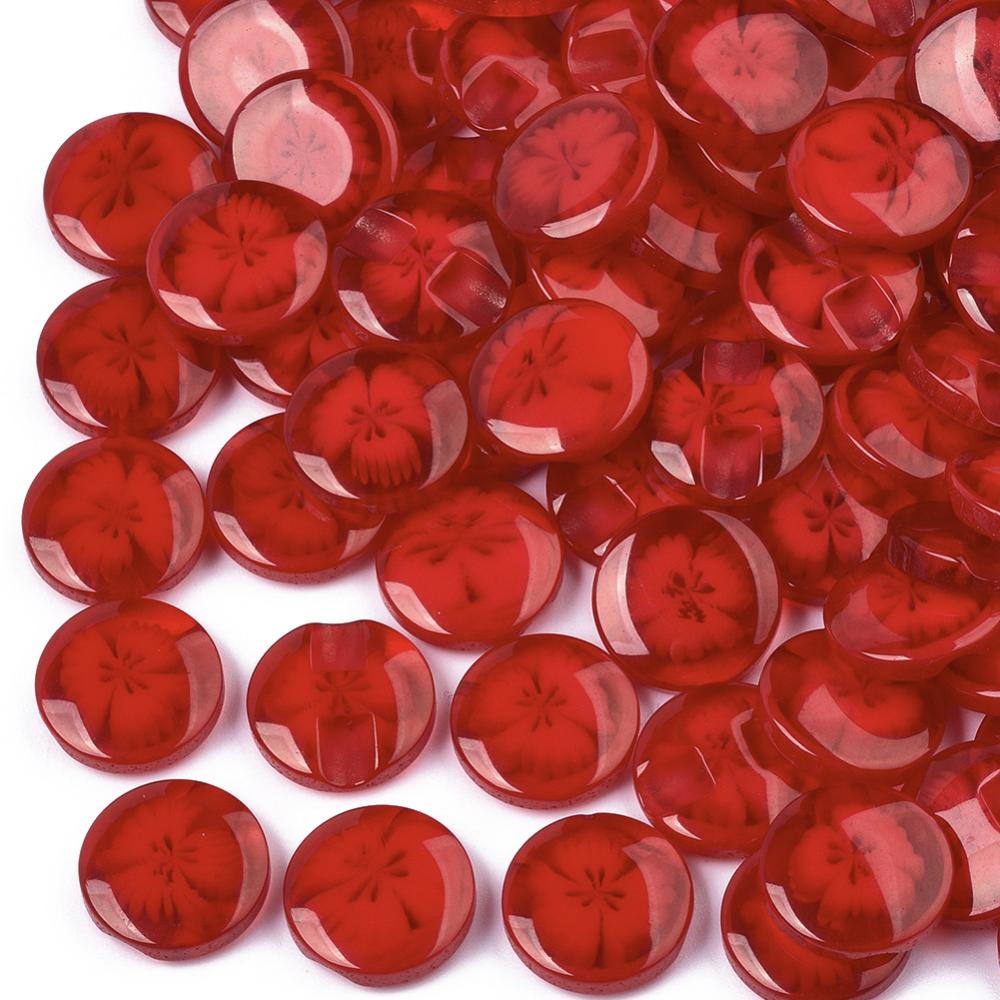 Resin Buttons 14mm x 14mm - Red Translucent Flower Pattern - Shank - Acrylic But - Picture 27 of 27