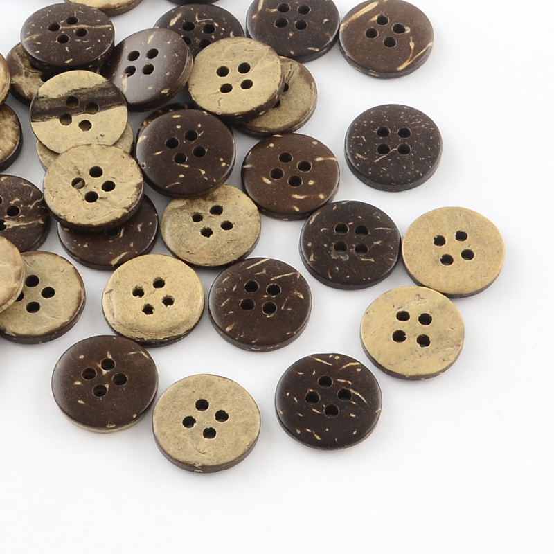 Small Coconut Shell Wooden Buttons - 15mm (5/8 inch) - 4 Hole - Wood Buttons - R - Picture 38 of 48