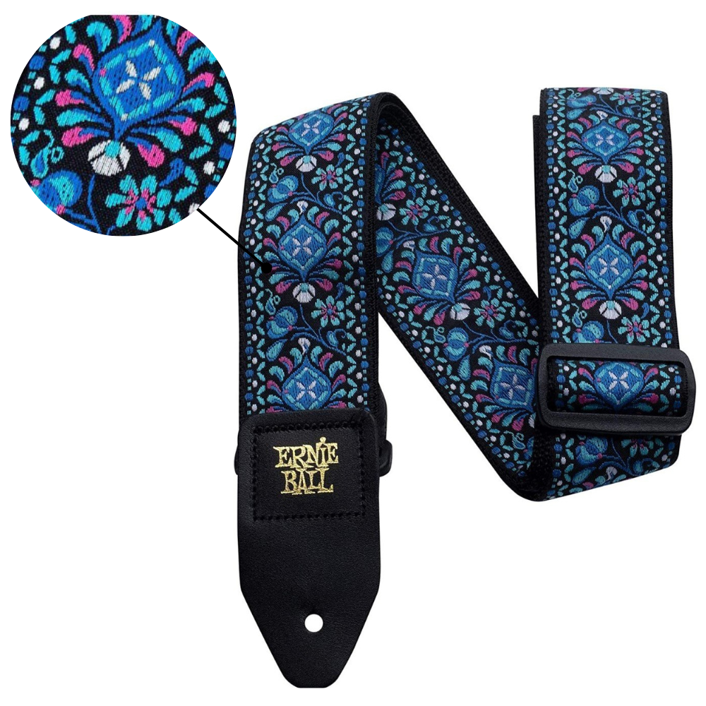 / Bass Strap Indigo Orchid Jacquard W-leather Ends 4097