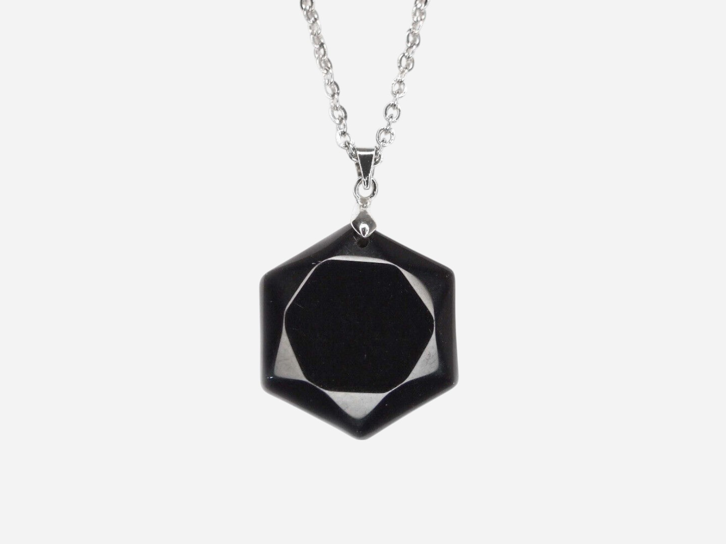 Hexagon Natural Gemstone Pendant Necklace 50cm with Pouch