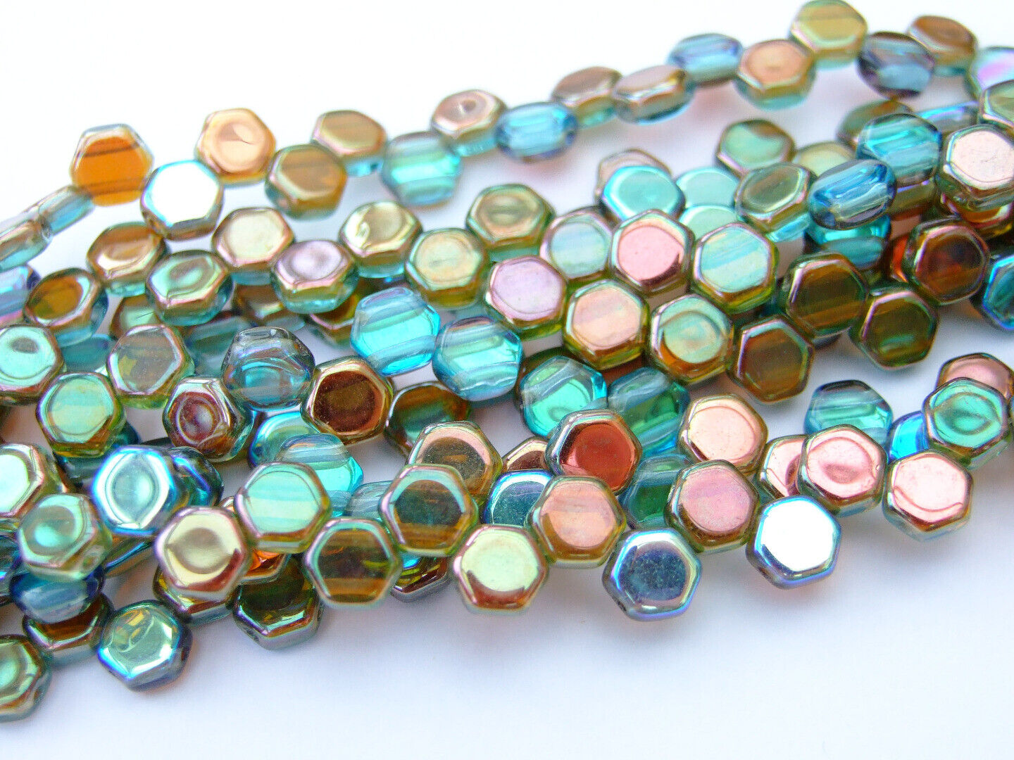 30x Honeycomb 6mm Czech Beads Hexagonal 2 Hole 100 Colors to Choose - Picture 29 of 90