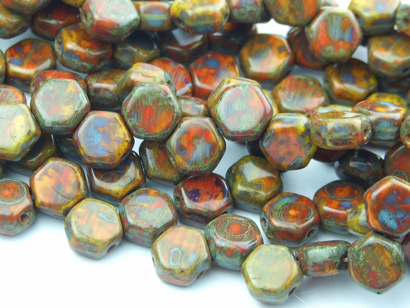 30x Honeycomb 6mm Czech Beads Hexagonal 2 Hole 100 Colors to Choose - Picture 58 of 90