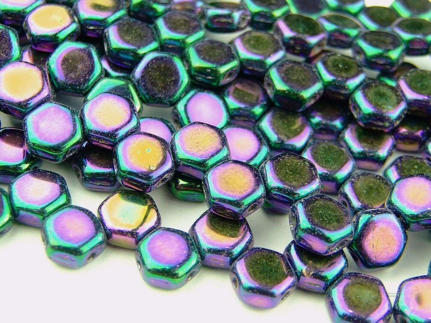 30x Honeycomb 6mm Czech Beads Hexagonal 2 Hole 100 Colors to Choose - Picture 60 of 90