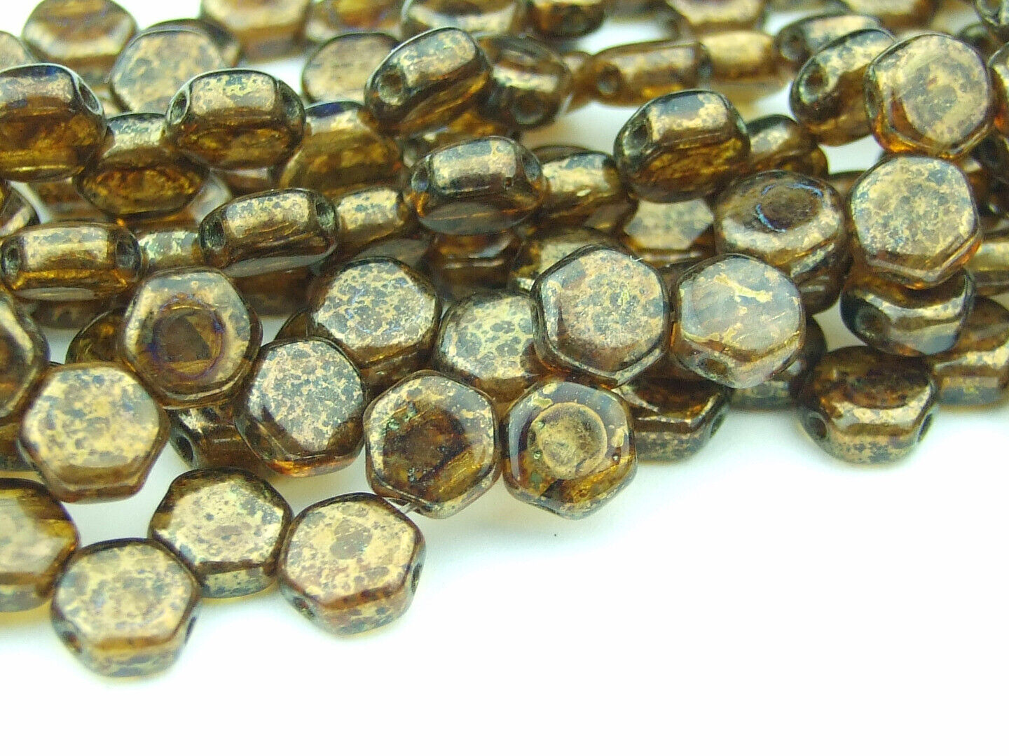 30x Honeycomb 6mm Czech Beads Hexagonal 2 Hole 100 Colors to Choose - Picture 64 of 90