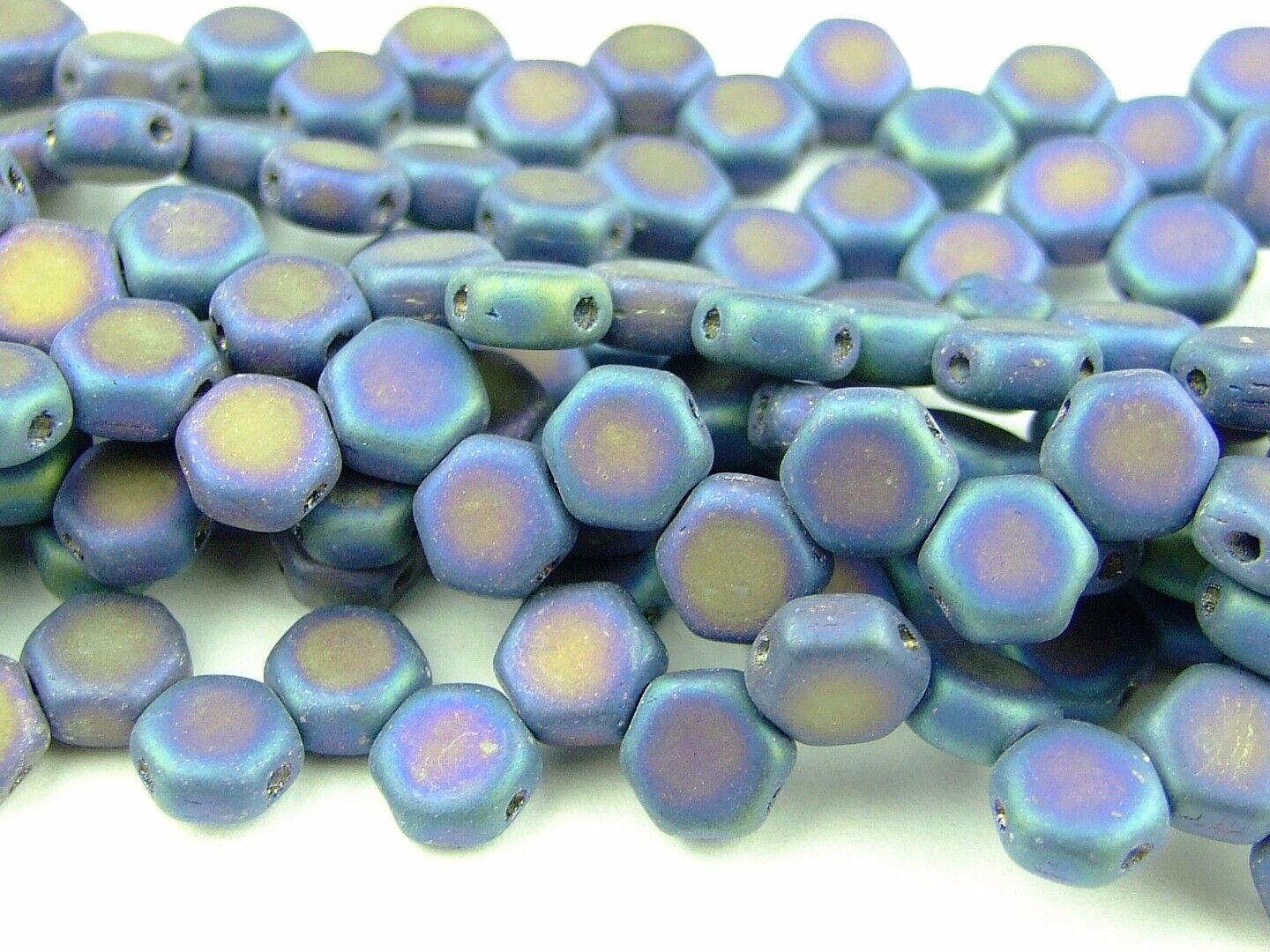 30x Honeycomb 6mm Czech Beads Hexagonal 2 Hole 100 Colors to Choose - Picture 82 of 90