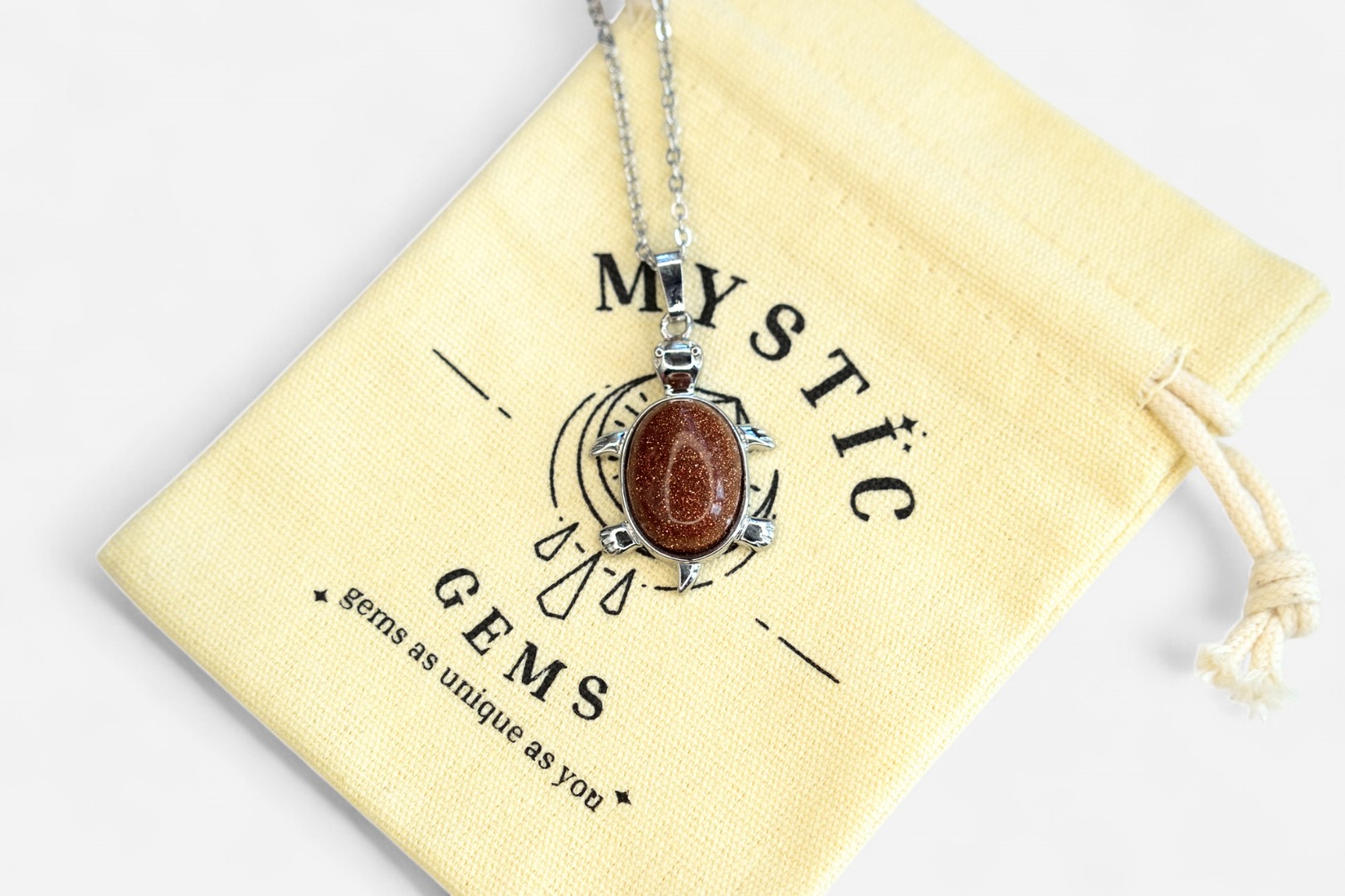 MYSTIC GEMS Turtle Natural Gemstone Pendant Necklace 50cm with Pouch - Picture 28 of 40