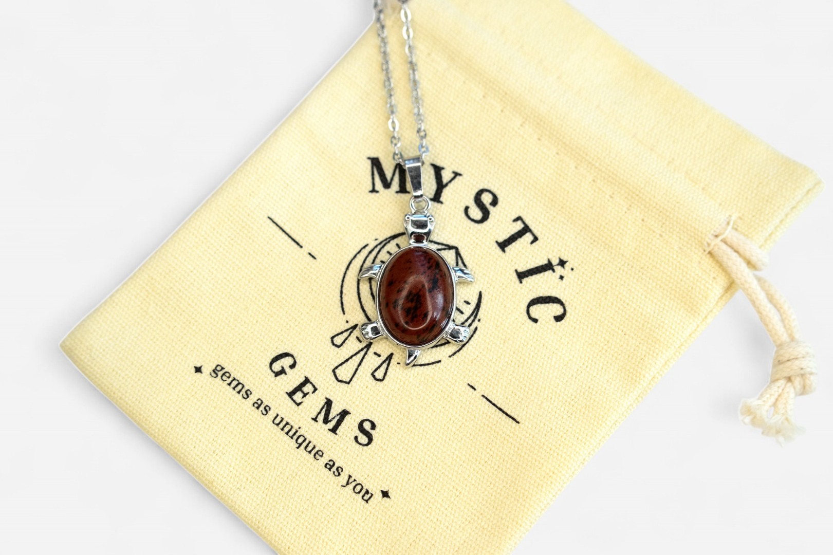 MYSTIC GEMS Turtle Natural Gemstone Pendant Necklace 50cm with Pouch - Picture 30 of 40