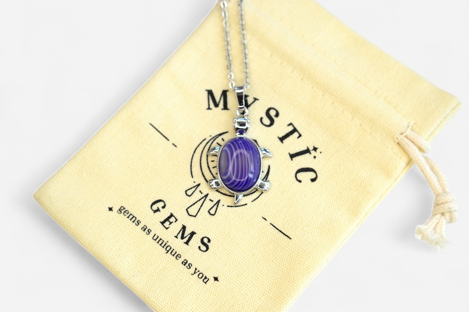 MYSTIC GEMS Turtle Natural Gemstone Pendant Necklace 50cm with Pouch - Picture 40 of 40