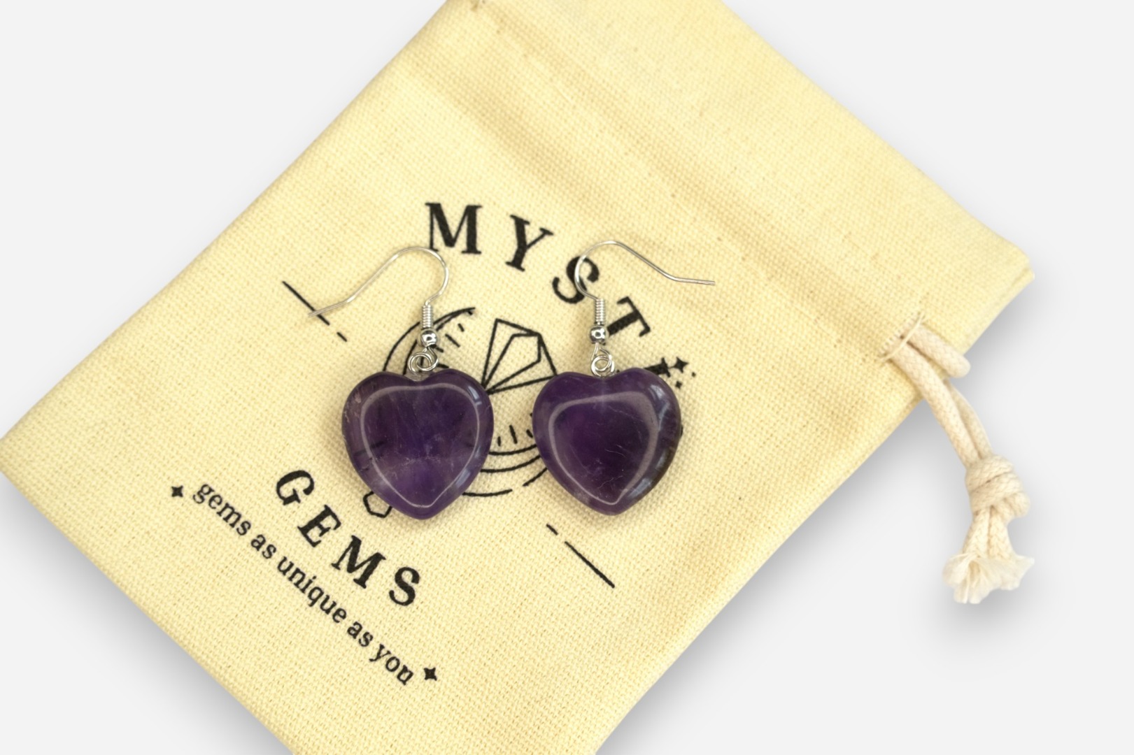 MYSTIC GEMS Heart Natural Gemstone Earrings with Pouch Healing Stone Chakra - Picture 3 of 21