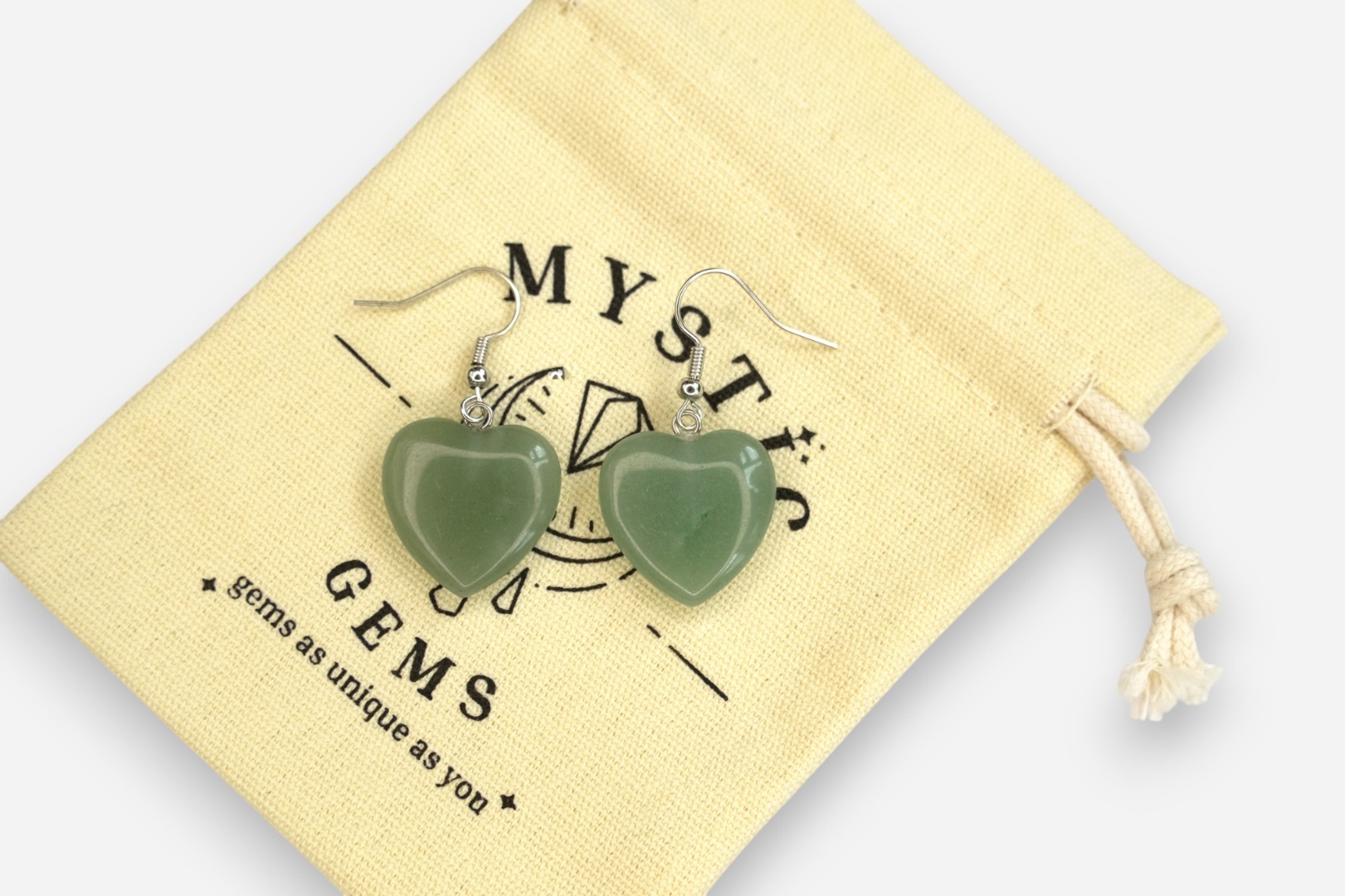 MYSTIC GEMS Heart Natural Gemstone Earrings with Pouch Healing Stone Chakra - Picture 7 of 21