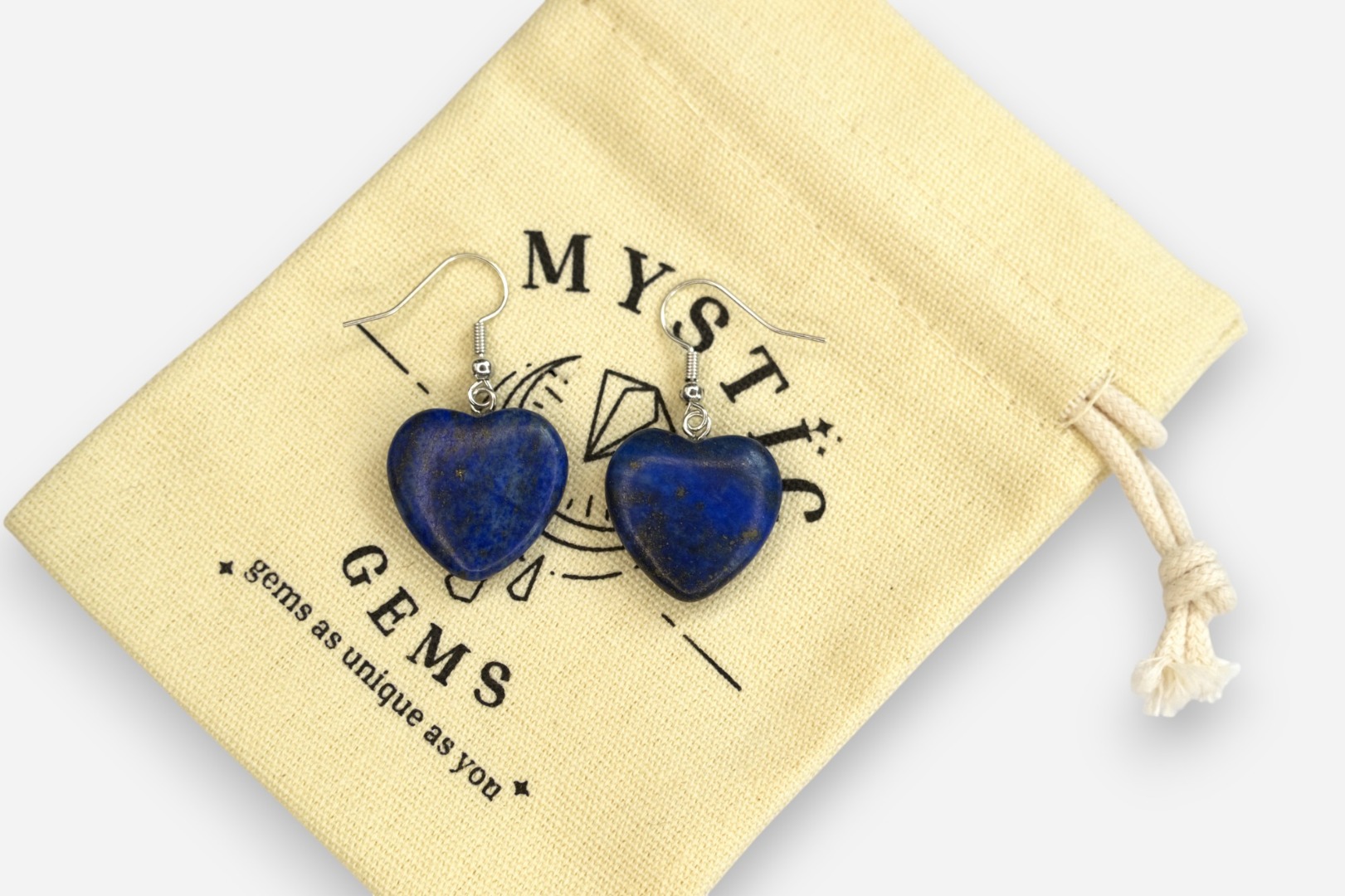 MYSTIC GEMS Heart Natural Gemstone Earrings with Pouch Healing Stone Chakra - Picture 11 of 21