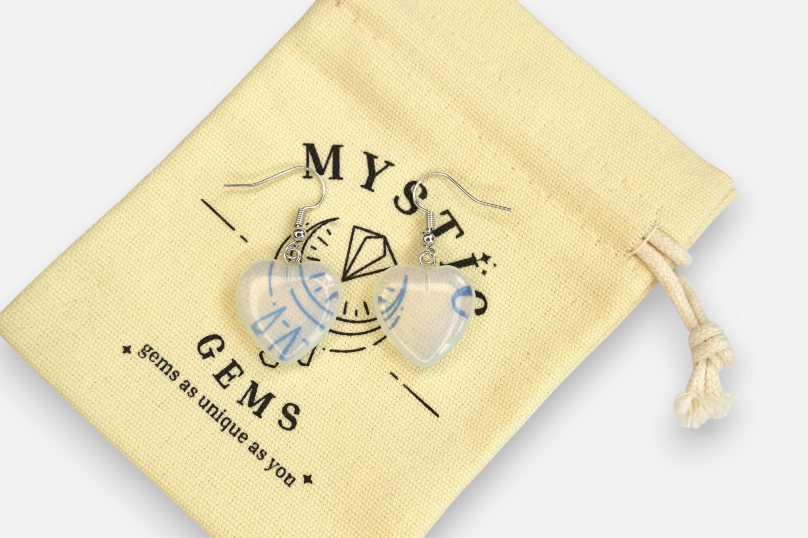 MYSTIC GEMS Heart Natural Gemstone Earrings with Pouch Healing Stone Chakra - Picture 17 of 21