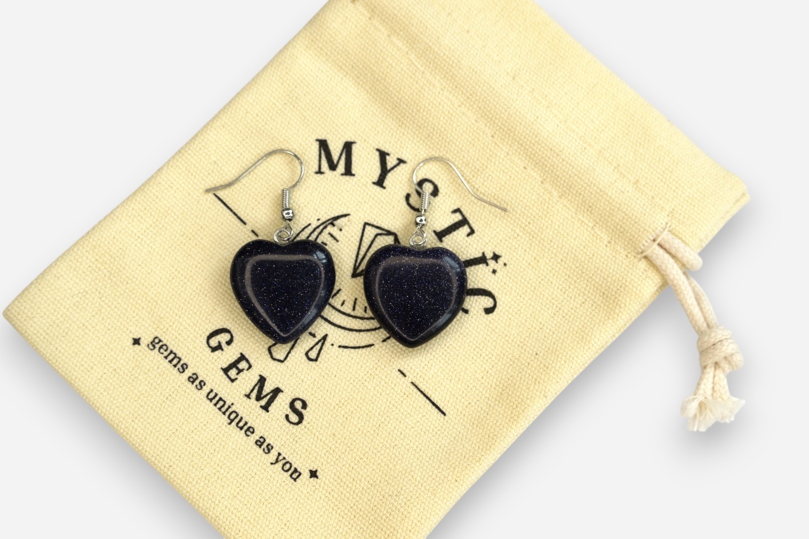 MYSTIC GEMS Heart Natural Gemstone Earrings with Pouch Healing Stone Chakra - Picture 19 of 21