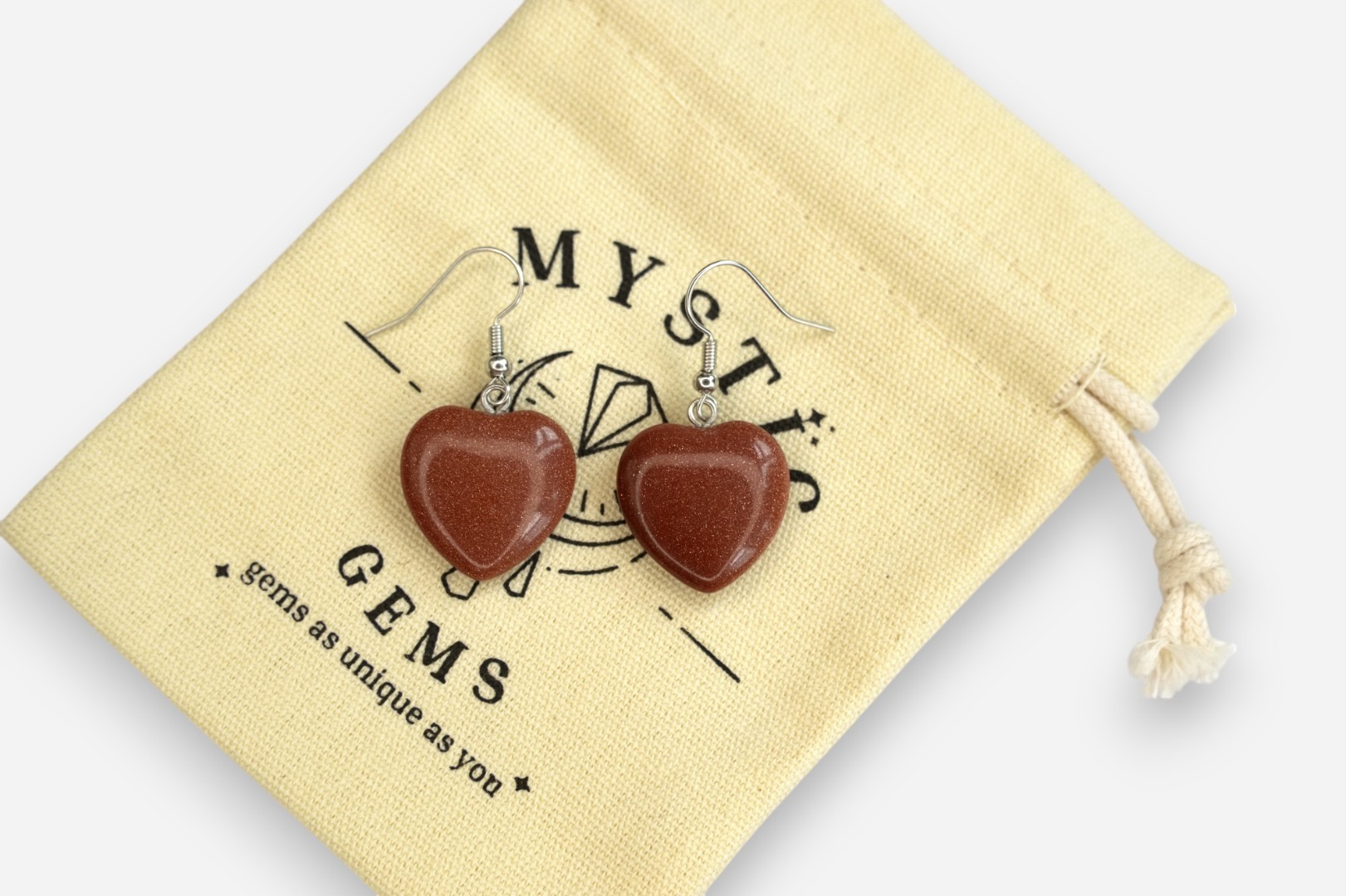 MYSTIC GEMS Heart Natural Gemstone Earrings with Pouch Healing Stone Chakra - Picture 21 of 21
