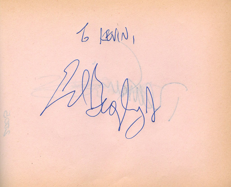 Fandom in action: we were standing around backstage at UCLA for the Antioch graduation, and Dodie spotted Ed Begley, Jr the actor and environmentalist. "I have my autograph book," I fretted, "but he looks busy. Shall I wait and ask him later?" "No way," Dodie replied. "There is no later!" So I summoned up my courage to approach him. "Will you sign my autograph book?" "Happily," said Ed Begley Jr.