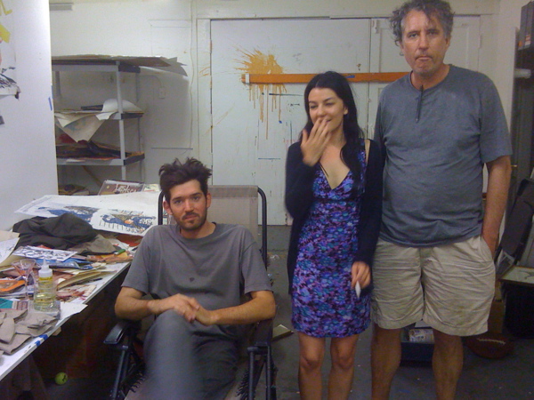 Skylar Haskard, Aida Ruilova, and Raymond Pettibon at Pettibon's Venice studio