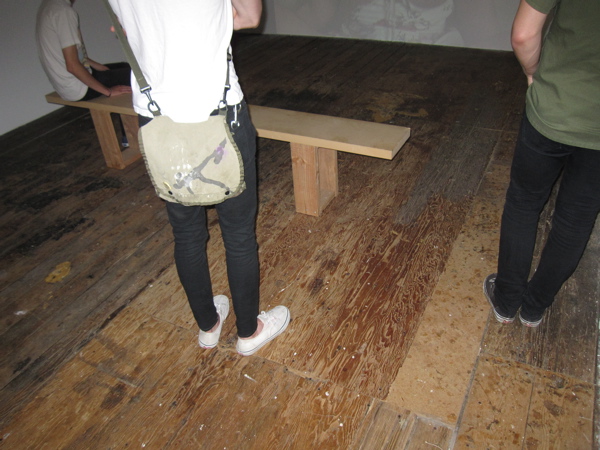 Gallery floor on which Mission hipsters stand? Or porn studio flooring on which these boys are soon to drop their skinny jeans and start wrestling?