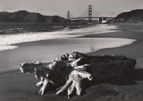 Pirkle Jones: Log and Golden Gate Bridge, San Francisco