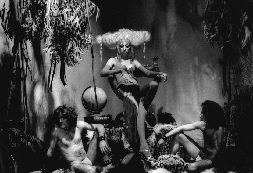 Pandora, star of Luminous Procuress (1971) and muse to director Steven Arnold, surrounded by her guardian cat people, members of the Cockettes.