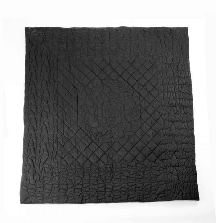 Tobias Wong, Bulletproof Quilted Duvet, 2004; ballistic nylon and cotton, 86 in. x 86 in. (218.44 cm x 218.44 cm); Collection SFMOMA, Gift of Josée Lepage; © Estate of Tobias Wong Tobias Wong, Bulletproof Quilted Duvet, 2004