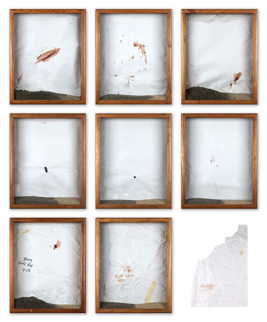 Emily Johnson, CIB, 2009. Yup’ik Blook on recycled and new freezer paper, masking tape, mom’s handwriting, sharpie, Mni sota sand, Alaxsxaq sand.