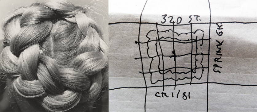 Left: Dorothea Lange, Untitled, 1951; gelatin silver print, 3 3/4 x 3 7/8 in. (9.53 x 9.84 cm); Collection SFMOMA, Gift of Tom Vasey; © Oakland Museum of California, the City of Oakland, gift of Paul S. Taylor; Right: Arthur Paul David White, A Magic Square within a Magic Square, ink on paper placemat, 2016 Left: Dorothea Lange, Untitled, 1951; gelatin silver print, 3 3/4 x 3 7/8 in. (9.53 x 9.84 cm); Collection SFMOMA, Gift of Tom Vasey; © Oakland Museum of California, the City of Oakland, gift of Paul S. Taylor; Right: Arthur Paul David White, A Magic Square within a Magic Square, ink on paper placemat, 2016