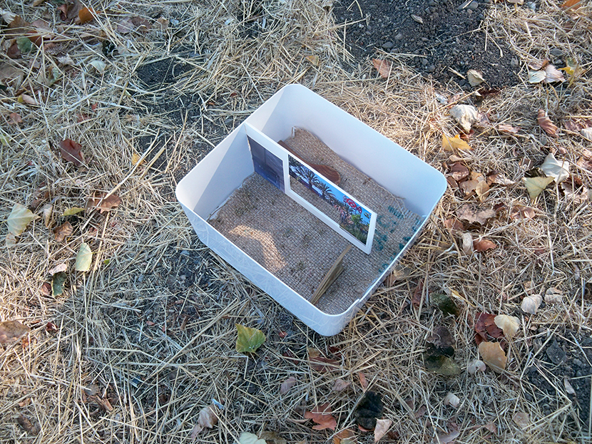 Hand; inkjet prints, foam core, wooden spoon, sundial style, burlap, mugwort, plastic bin. Hand; inkjet prints, foam core, wooden spoon, sundial style, burlap, mugwort, plastic bin.