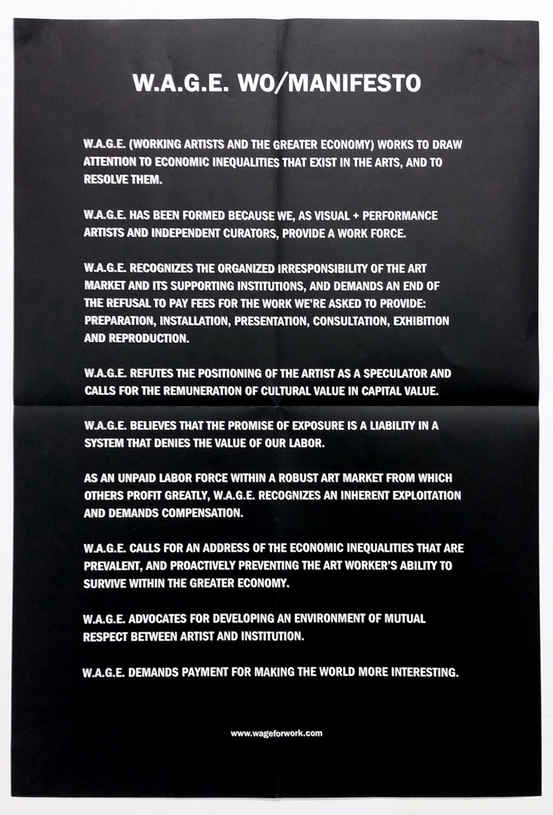 W.A.G.E. wo/manifesto, 2008. Poster printed for Wage 4 W.A.G.E. Campaign, 2014.