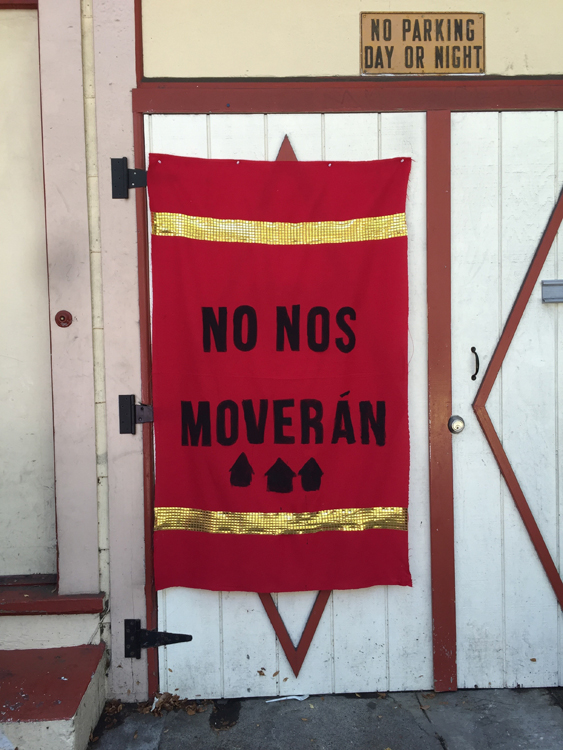 A banner hangs outside a unit facing eviction on Folsom St. in San Francisco. Taken during the Fight for Folsom block party against gentrification, June 2016. A banner hangs outside a unit facing eviction on Folsom St. in San Francisco. Taken during the Fight for Folsom block party against gentrification, June 2016.