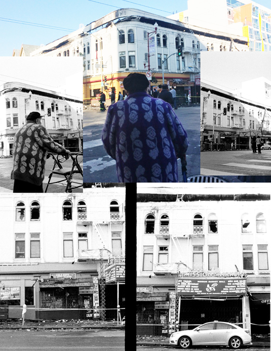 The Mission is burning. Mission Market burned down in 2015 — it was rent controlled and had a flower market, pupusería, dentist’s office, and numerous shops. It is located next to the new luxury condos that replaced Giant Value.