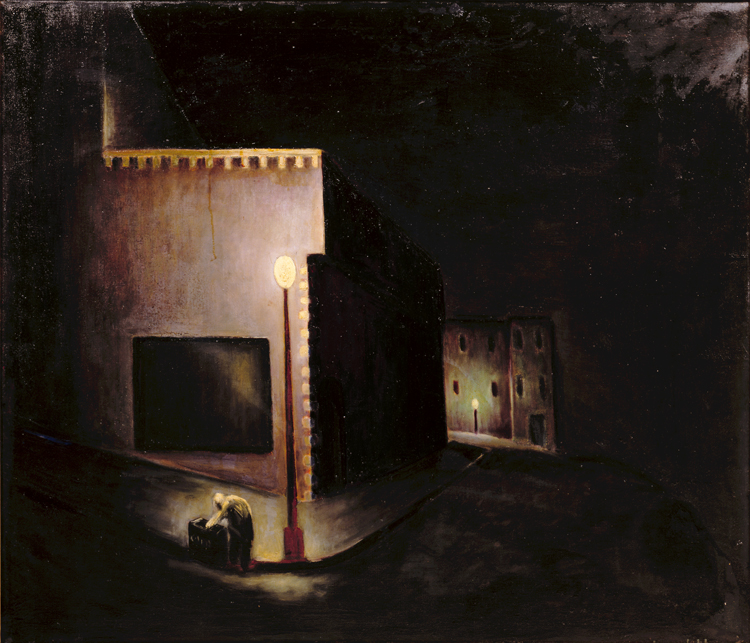 Matthew R. Barnes, Night Scene, 1932; oil on canvas, 36 1/2 in. x 42 in. (92.71 cm x 106.68 cm); Collection SFMOMA, Albert M. Bender Collection, Albert M. Bender Memorial Fund purchase Matthew R. Barnes, Night Scene, 1932