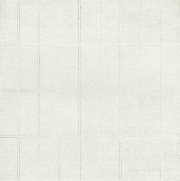 Agnes Martin, Untitled #5, 1977; ink, graphite, and gesso on linen, 72 in. x 72 in. (182.88 cm x 182.88 cm); The Doris and Donald Fisher Collection at the San Francisco Museum of Modern Art; © Estate of Agnes Martin / Artists Rights Society (ARS), New York Agnes Martin, Untitled #5, 1977