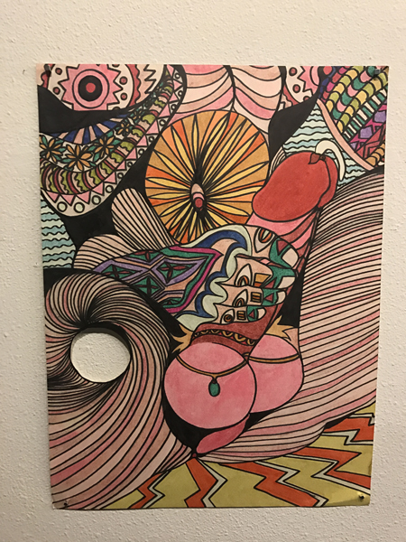 Drawing by anonymous artist in Psychedelic Sex from Buzz Bense’s Gay Stash: A Memorial Exhibition. n.d. (pre-1975)
