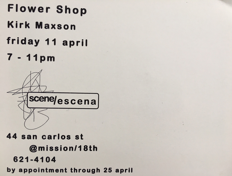 Darin Klein & Friends, <em>scene/escena</em>, apartment gallery in the Mission, San Francisco, directed by Darin Klein & Jim Schatz, 1996-98; exhibition announcement.